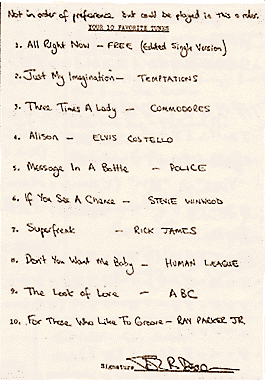 John's favorite tunes in early 80s